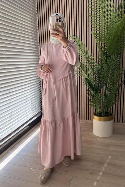Ceremony Yandan Bağlamalı Cupra Elbise Pudra