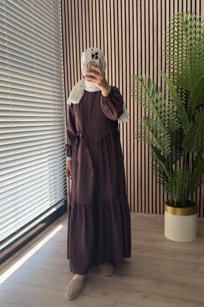 Ceremony Yandan Bağlamalı Cupra Elbise Kahverengi