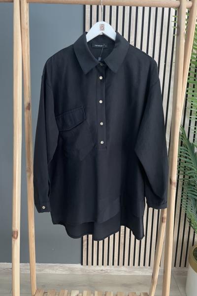 Ceremony Yarım Pat Detaylı Cebi Dubai Garnili Tunik Siyah