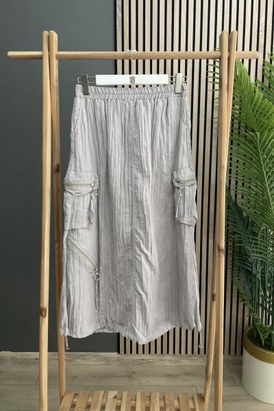 Ceremony Yandan Cepli Ve Fermuarlı Caliente Etek Gri