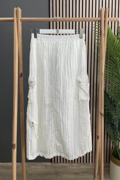 Ceremony Yandan Cepli Ve Fermuarlı Caliente Etek Ekru