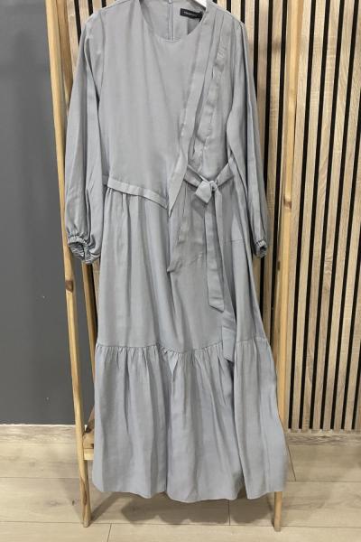 Ceremony Yandan Bağlamalı Cupra Elbise Gri