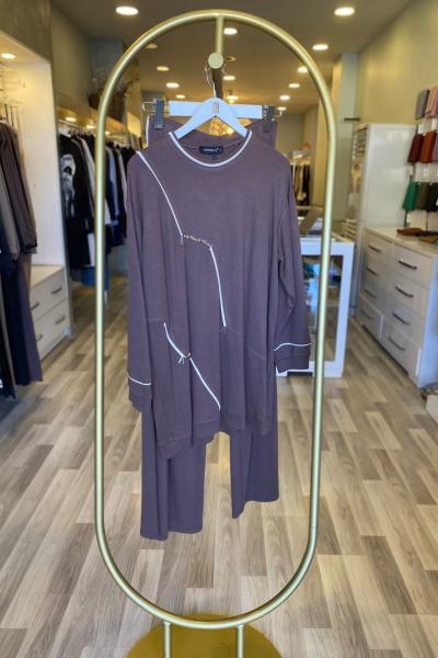 Ceremony Zik Zak Garnili İşlemeli Pantolonlu Çelik Takım Kahverengi