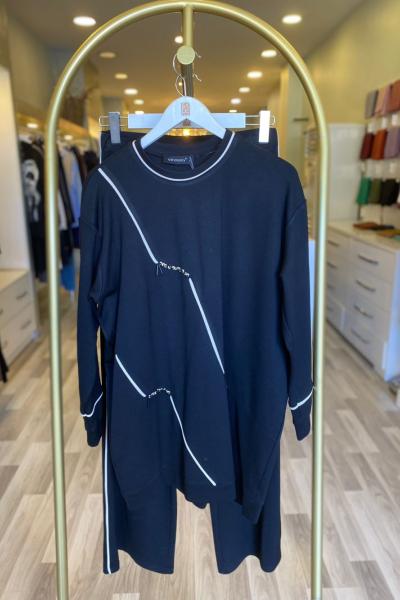 Ceremony Zik Zak Garnili İşlemeli Pantolonlu Çelik Takım Siyah