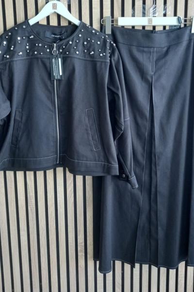 Ceremony Zımba Detaylı Pamuk Gabardin etek takım Siyah