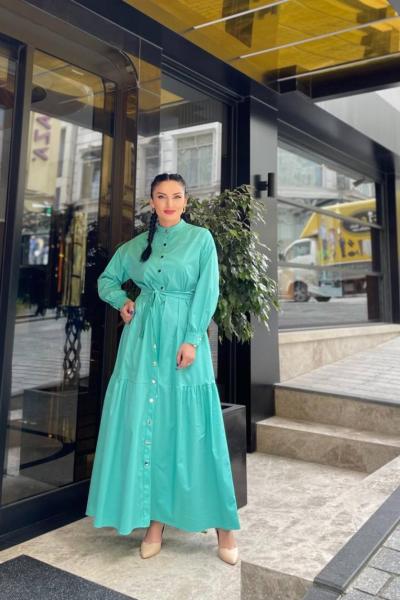 Ceremony Çıtçıtlı Yanları Büzgü Detaylı Tam Boy Paper Touch Elbise Turkuaz