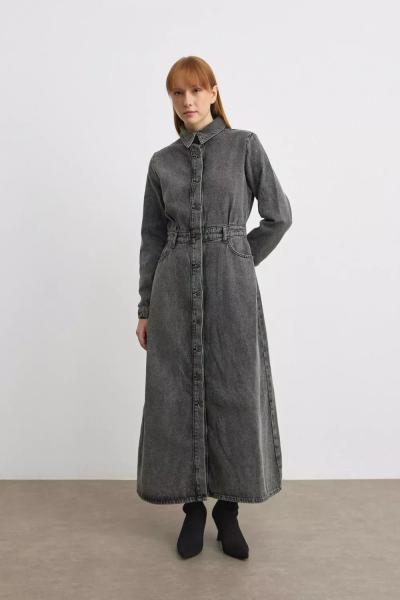 Merwish Denim Elbise Füme