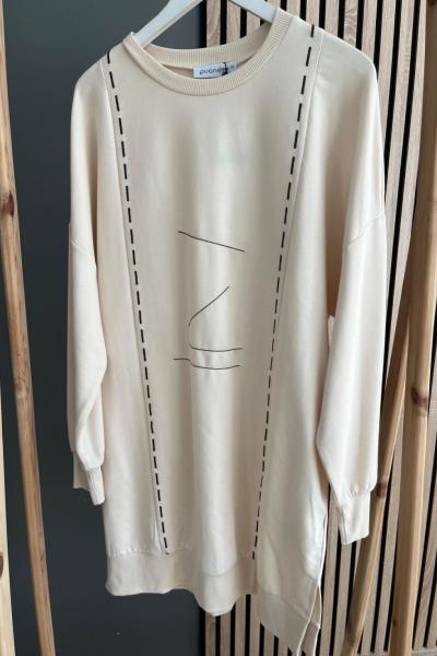 Puane Dikiş Detay Sweat Shirt Bej