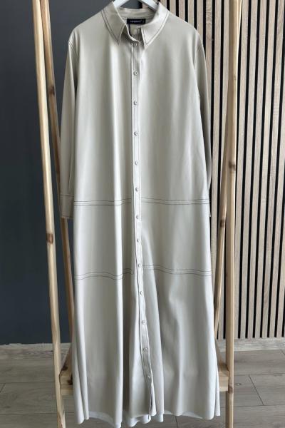 Ceremony Dikiş Detaylı Deri Elbise Bej