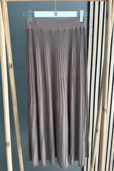 Şirin Dikiş Detaylı Kloş Etek Vizon