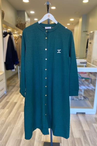 Efraze Nervürlü Düğmeli Broşlu Ceket Yeşil