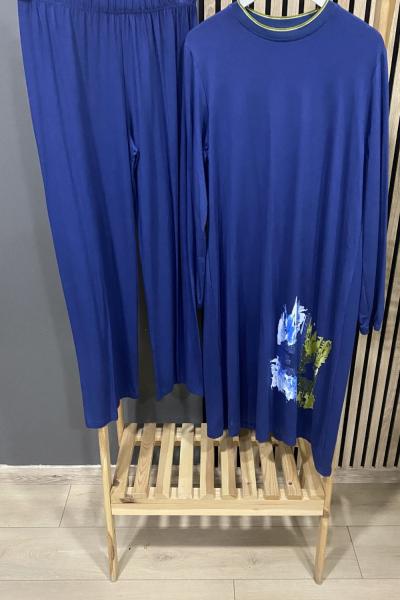 Efraze Önü Baskılı Penye Takım İndigo