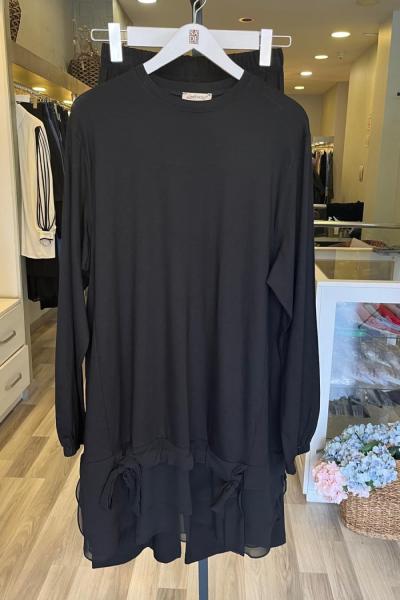 Efraze Şifon Büzgü Detay Penye Takım Siyah