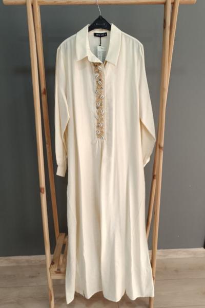 Ceremony Fransız Bağlamalı Deniz Kabuklu Samar Elbise Krem