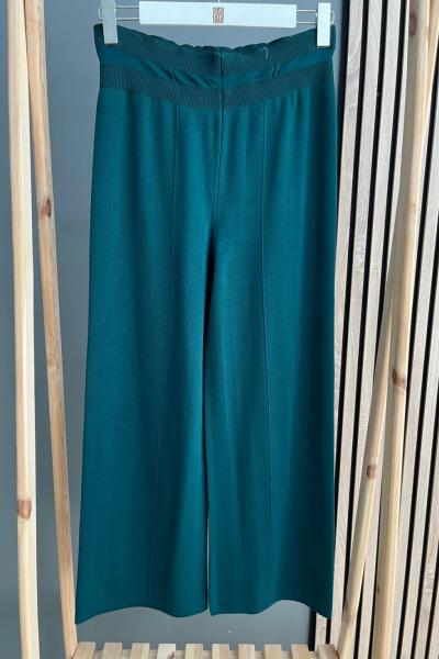 Şirin Geniş Paça Merserize Pantolon  Zümrüt