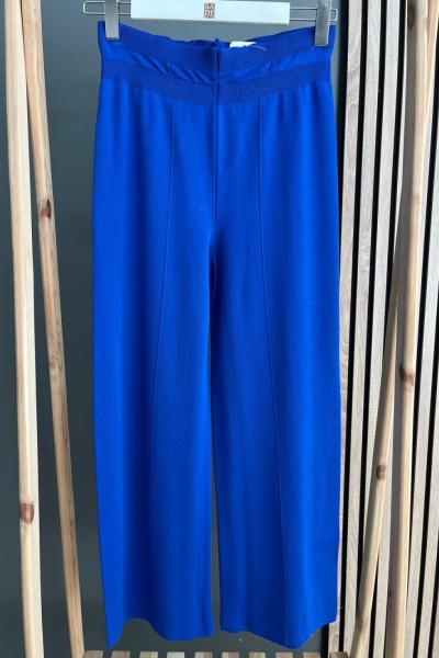 Şirin Geniş Paça Merserize Pantolon  Saks Mavisi