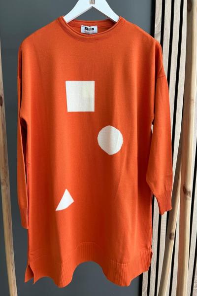 Şirin Geometrik Merserize Tunik Turuncu