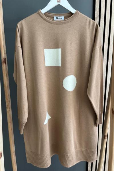 Şirin Geometrik Merserize Tunik Camel
