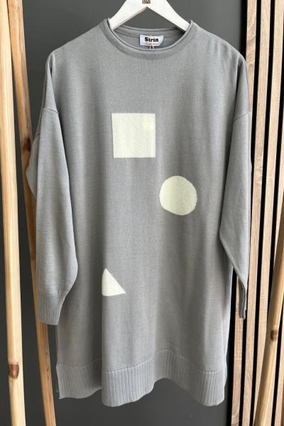 Şirin Geometrik Merserize Tunik Gri