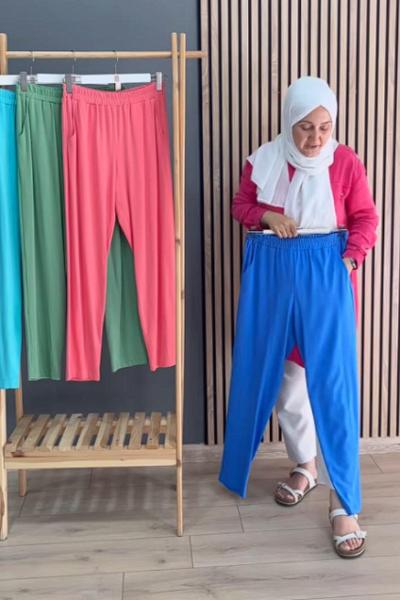 Ceremony Havuç Paça Bambu Pantolon Saks Mavisi