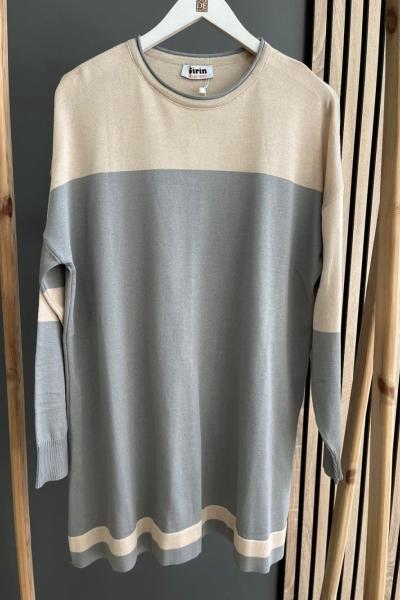 Şirin İki Renkli Merserize Tunik Gri