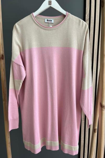 Şirin İki Renkli Merserize Tunik Pembe