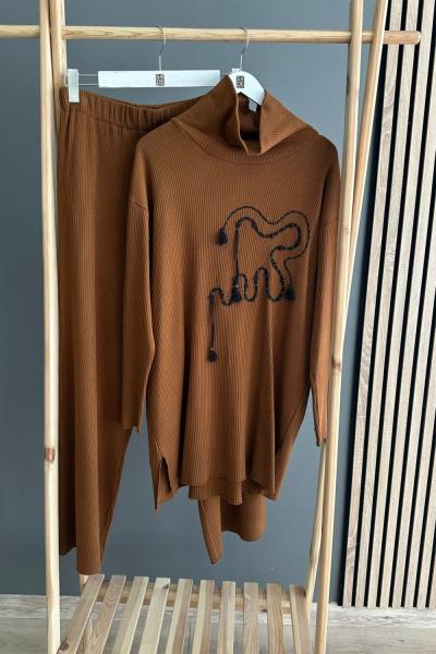 Ceremony İpli Fitilli Pantolonlu Takım Taba