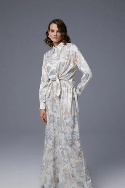 Jamila Sarah Desenli Jakarlı Kumaştan Gömlek Pantolon Takım Bej