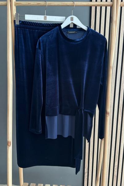 Ceremony Kadife Kalem Etekli Takım Lacivert