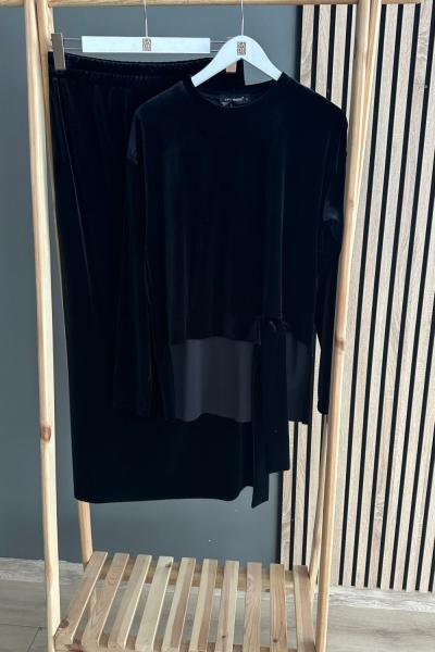 Ceremony Kadife Kalem Etekli Takım Siyah