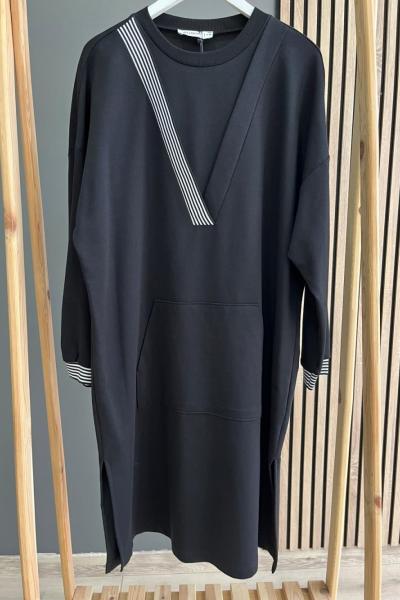 Puane Kapalı V Yaka Tunik Siyah