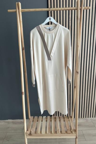 Puane Kapalı V Yaka Tunik Krem