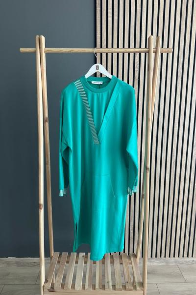 Puane Kapalı V Yaka Tunik Yeşil