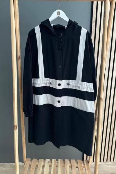 Ceremony Kapşon Detaylı Spor Kap Siyah Beyaz