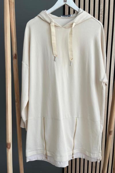 Puane Kapüşonlu Sweat Shirt  Bej