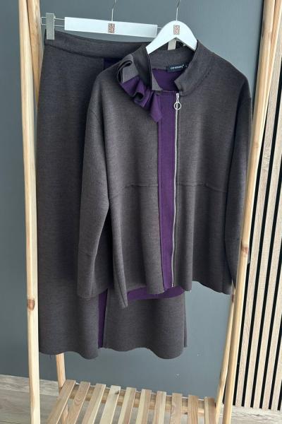 Ceremony Keçe Fermuarlı Etekli Takım Haki