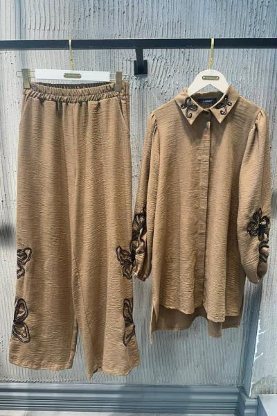 Ceremony Keten Pantolonlu Takım Kahverengi