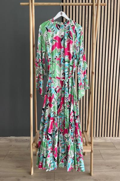 Ceremony Kolları Kat Detaylı Elbise Yeşil