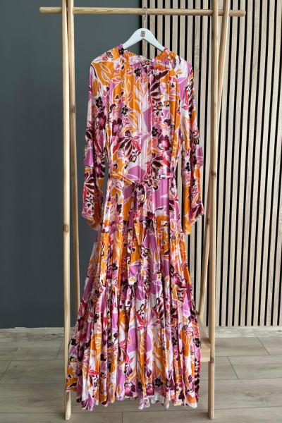 Ceremony Kolları Kat Detaylı Elbise Pembe