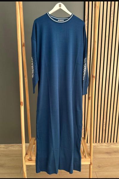 Şirin Kolu Leopar Elbise İndigo