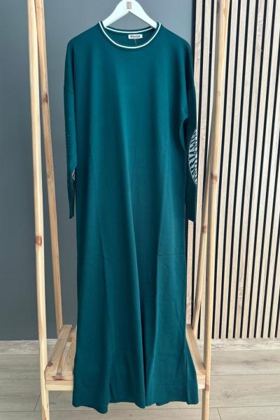 Şirin Kolu Leopar Elbise Zümrüt