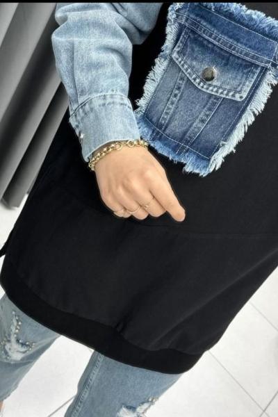 Puane Kot Detaylı Sweat Shirt Siyah