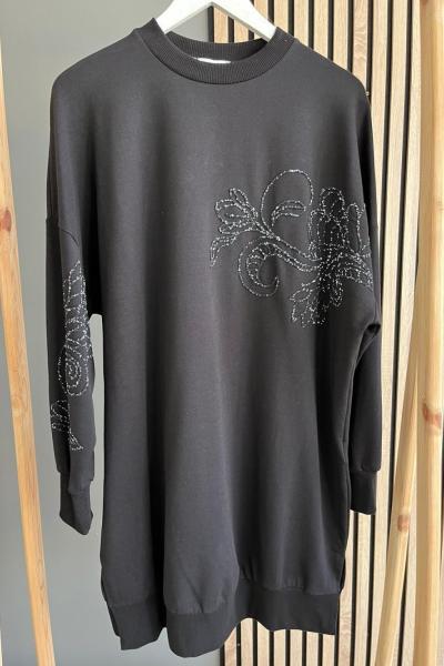 Puane Kum Boncuk Detay Sweat Shirt Siyah