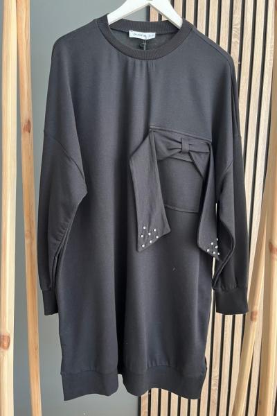 Puane Kurdelalı Tunik Siyah