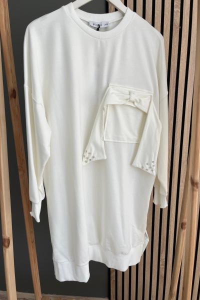 Puane Kurdelalı Tunik Beyaz