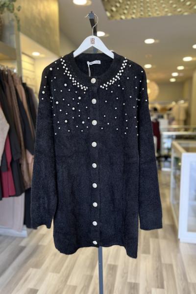 Magazin Angora Taş Ve İnci İşlemeli Hırka Siyah