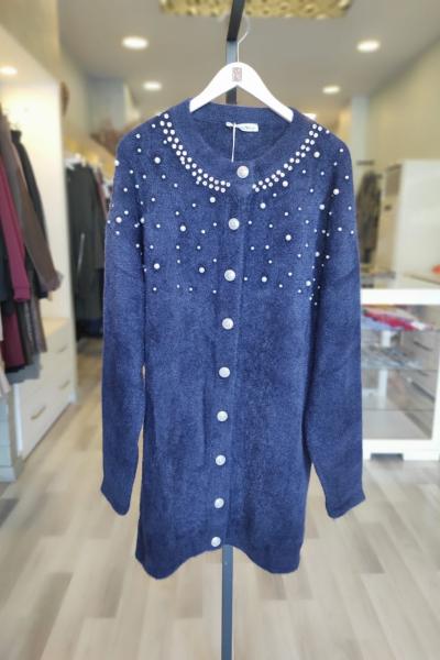 Magazin Angora Taş Ve İnci İşlemeli Hırka Lacivert