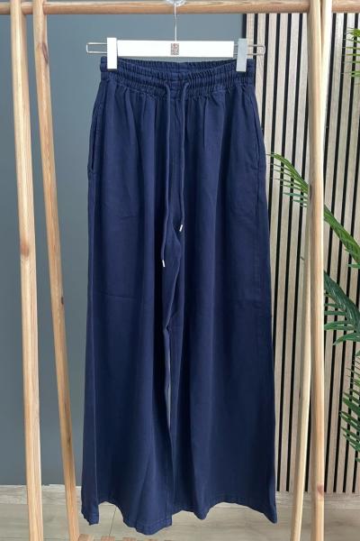 Magazin Beli Lastikli Cepli Bol Kot Pantolon Koyu Lacivert
