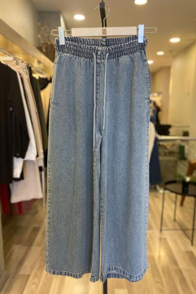 Magazin Beli Lastikli Cepli Bol Kot Pantolon Açık Mavi