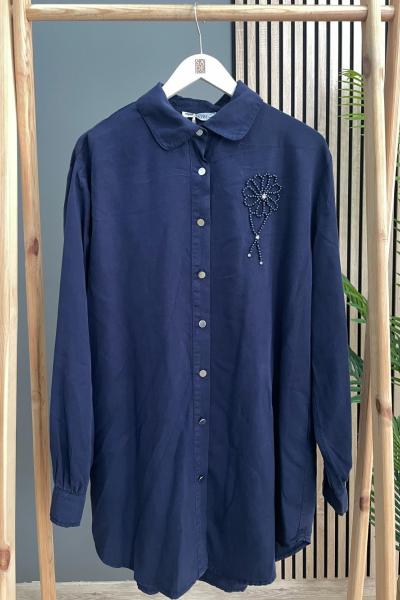 Magazin Çiçek Boncuk Tunik Lacivert